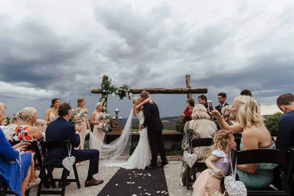 Wedding couple at arbour